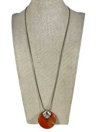 Fine Contemporary Sterling Silver Chain And Pendant Necklace Jasper Disc Stone