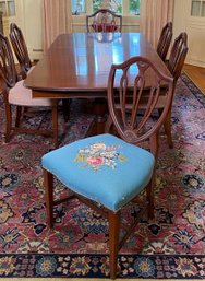 Thomasville Double Pedestal Table Mahogany Dining Set With (6) Urnback Needlepoint Cushion Chairs