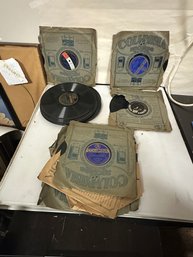 20 Vintage, 78 R.P.M Records By Victor, Columbia Records, Victrola Records, Some Paper Record Sleeves. RD - A2