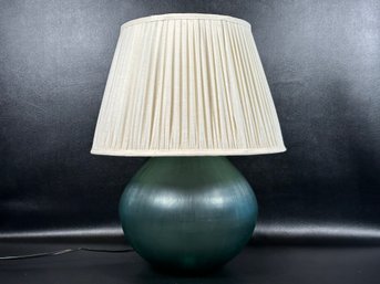 A Great Table Lamp With A Ribbed Glass Body In Blue