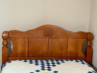 Vintage 1938 Virginia House Solid Maple Twin Bed With Carved Leaf Design