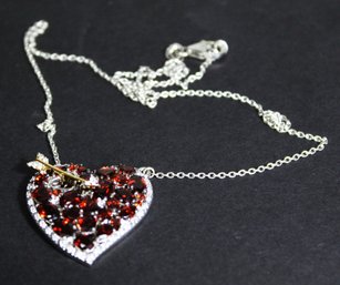 Fine Sterling Silver Genuine Garnet Valentine's Garnet Necklace W Arrow