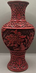 Mid Century Cinnabar Red Laquer Vase