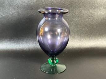 A Very Pretty Footed Vase In Amethyst & Green Glass