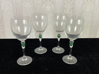 Green Accented Crystal Wine Glasses