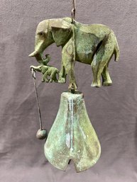 Cast Iron Outdoor Elephant Bell, Green Patina