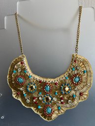 Indian Inspired Jeweled & Beaded Bib Necklace