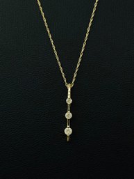 Stunning 3 Diamond Drop Pendant - Necklace In 14k Yellow Gold
