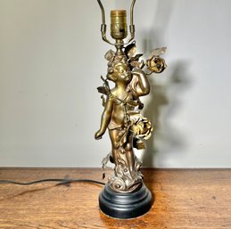 Antique Early 20th Century French Louis XV Rococo Gold Cherub Lamp