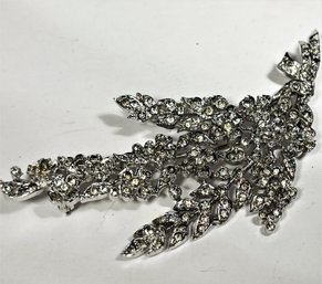 Fine White Rhinestone Silver Tone Brooch Naturalistic Form