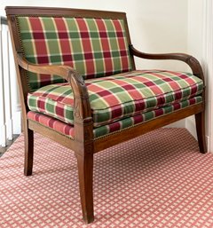 A 19th Century Scottish Carved Wood Bench In Beautiful Tartan!