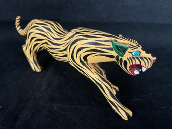 This Hand-carved And Painted Tiger Signed By The Artist From Oaxaca, Mexico