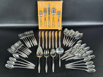 A Set Of Vintage Stainless Steel Flatware By Int'l Silver Co., New/old Stock, Service For Eight