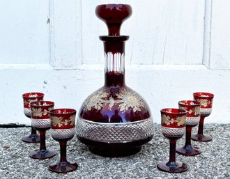 A Bohemian Crystal Decanter And Set Of 6 Cordials