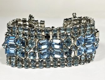 Vintage Light Blue Rhinestone Wide Bracelet