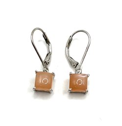 Vintage Sterling Silver Light Citrin Color Square Dangle Earrings