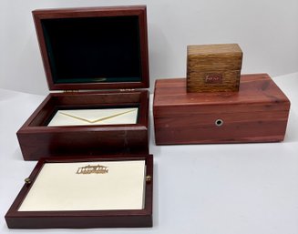 3 Wood Boxes: Lane Cedar Box, Crain's Stationery & Small Weis Tiger Oak Card Box
