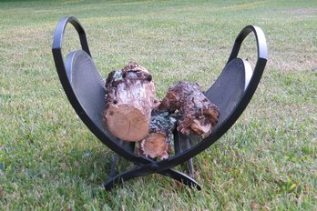 A Foldable Black Metal Log Rack For The Hearth, Chimenea Or Outdoor Fire Pit