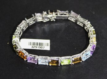 Sterling Silver Never Worn Genuine Gemstone Bracelet 6 1/2' Long