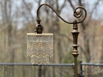 Vintage 1930s Floor Lamp With Lumured Beaded Fringe Shade