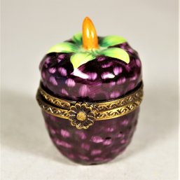 Fine Limoges Hand Painted Fruit Formed Patch Box In Purple