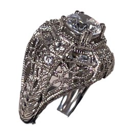 Large Filigree CZ Sterling Silver Dinner Ring 925 About Size 5 To 6