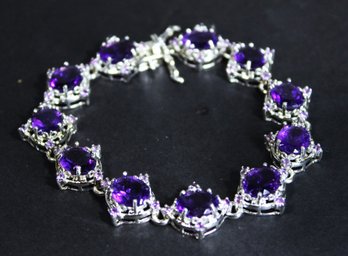 Very Fine Sterling Silver Amethyst Bracelet Never Worn 8' Long