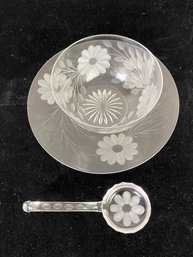 Etched Glass Dish And Spoon Set