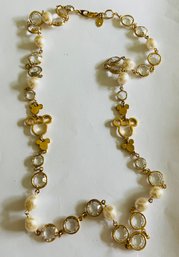 VINTAGE DISNEY GOLD TONE MICKEY MOUSE CRYSTAL AND PEARL NECKLACE