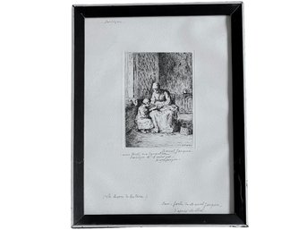 Etching Of Artist JF Millet As Child, By Listed Artist Marcel Jacque (1908-1981). Signed, Dated And Inscribed