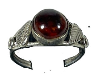 Sterling Silver Ladies Ring About Size 5 To 6 Amber Cabochon Stone