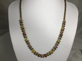 Gorgeous Vintage Sterling Silver With 14KT Gold Overlay / Multi Gemstones - Citrine - Amythyust - Peridot