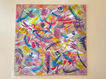 Large Abstract Oil On Canvas Painting