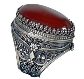 Fantastic Large Carnelian Stone Sterling Silver Fancy Setting Ring