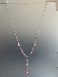 Sterling Y Necklace With Pink Crystal Beads