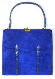 Amazing Quality Blue Suede Leather Purse W Snake Skin Accents And Handle Cony Co.