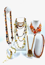 Grouping Of Citrus & Amber Tone Jewelry - 10 Pieces