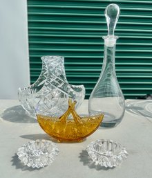 Pressed Glass Lot - Decanter, Bride's Basket, Etc. (5)