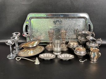 An Assortment Of Vintage Hostess Items In Mixed Metals: Weighted Sterling, Silver Plate, Pewter & More