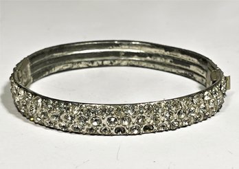 Antique Base Metal White Rhinestone Paste Hinged Bangle Bracelet