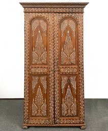 An Exquisite Vintage Moroccan Mother Of Pearl Inlay Wardrobe Or Linen Cabinet - Even A Tall Bar!