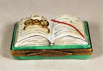 Hand Painted Limoges Porcelain Patch Box Book With Reading Glasses