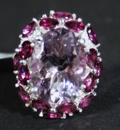 Large Amethyst Garnet Gemstone Dinner Ring Size 7