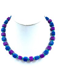 Unique Cubist Black Bead Necklace In Mardi Gras Color Theme