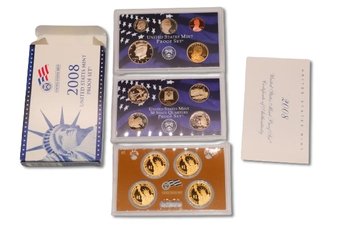 United States Mint Proof Set 2008 W/ COA Contains Presidential Dollars!
