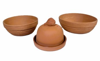 Two Terra Cotta Bowls And Garlic Roaster