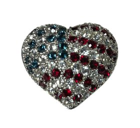 Contemporary Sterling Silver And Colorful CZ Heart Shaped Pin American Flag