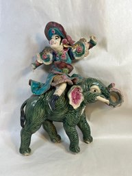 Antique Chinese Ceramic Roof Tile Figure On Elephant