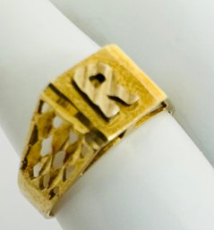 10K GOLD BRIGHT CUT SIGNET RING WITH LETTER R ON TOP
