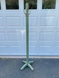 Green Painted Antique Oak Coat Rack